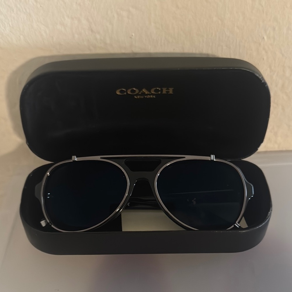 Coach Silver and Black Aviator Sunglasses